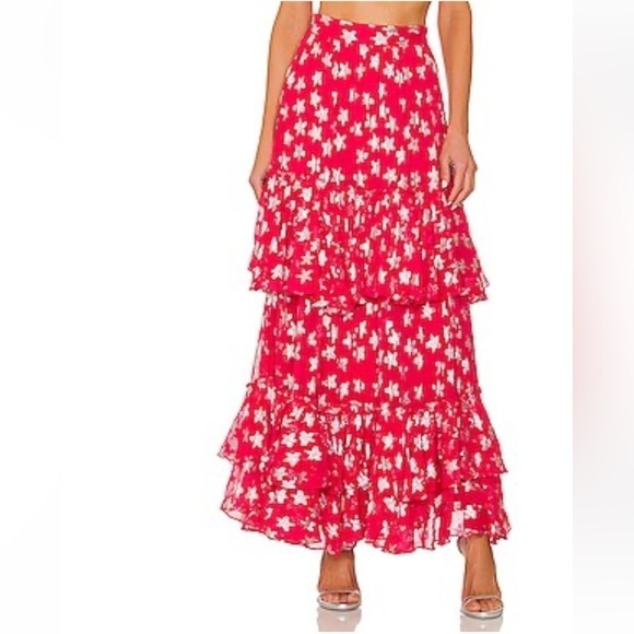 ROCOCO SAND VEGA METALLIC STARS RUFFLE FUN MAXI SKIRT PINK SIZE MEDIUM NWT - Picture 1 of 5